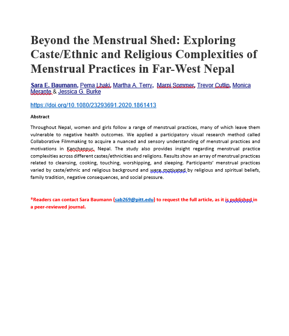 Beyond the Menstrual Shed: Exploring Caste/Ethnic and Religious Complexities of Menstrual Practices in Far-West Nepal
